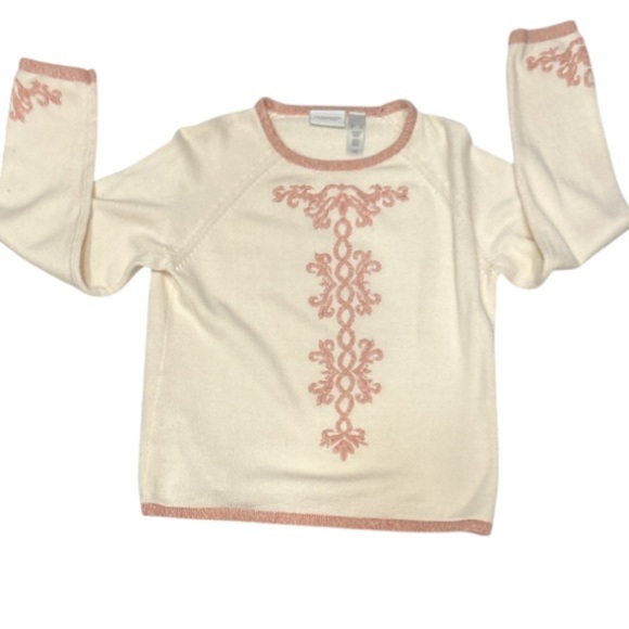Liz Claiborne Cream and Pink Knit Cardigan with Design,‎ Size XL. Preowned - Picture 1 of 4